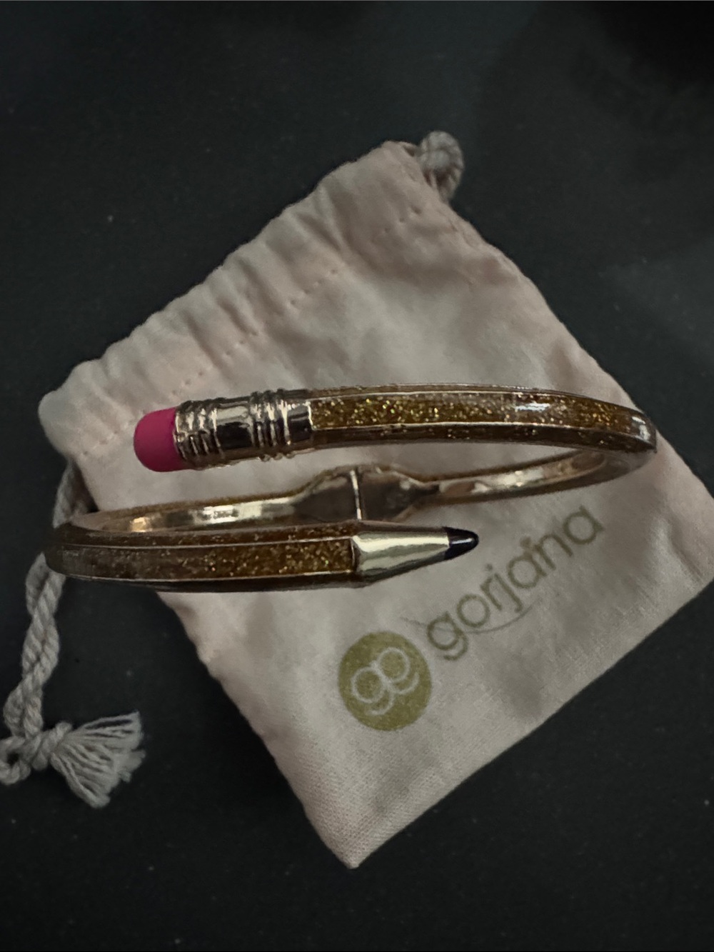Betsey Johnson Gold Glitter Pencil Wrap Bracelet with Pink Eraser Accent